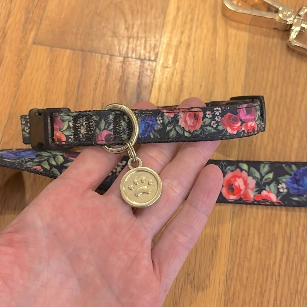 NWOT Beautiful Floral Rose Colorful & Chic Dog Leash & Collar Nylon Matching Set